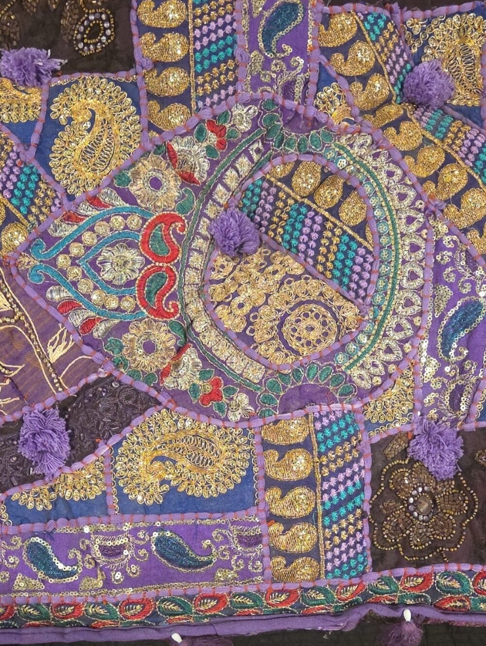 Handmade Embroidered Purple Patchwork Pillow Cover